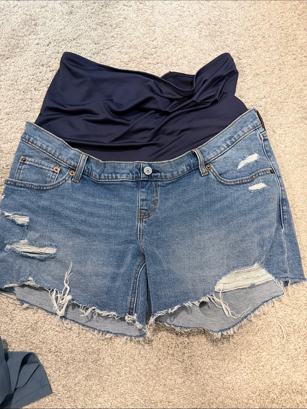 Abercrombie & Fitch Blue Distressed Maternity Denim Shorts 4in Mom Shorts